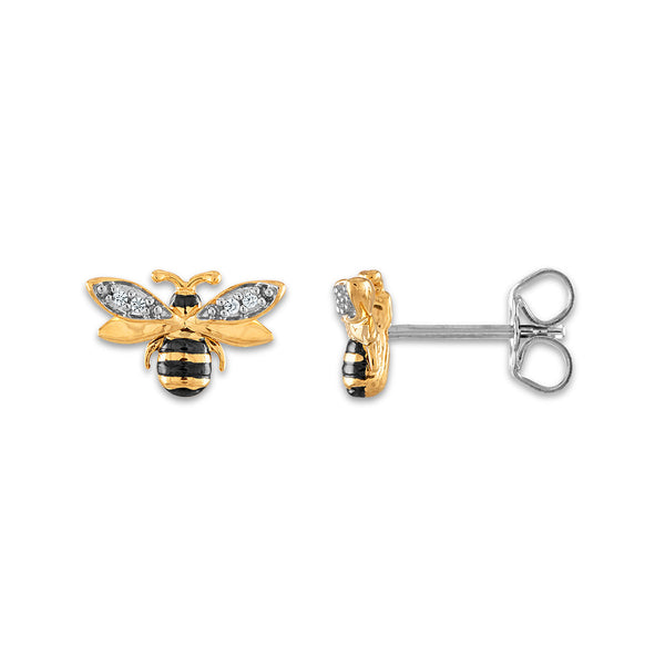 Diamond Accent Honey Bee Earrings in Gold Plated Sterling Silver