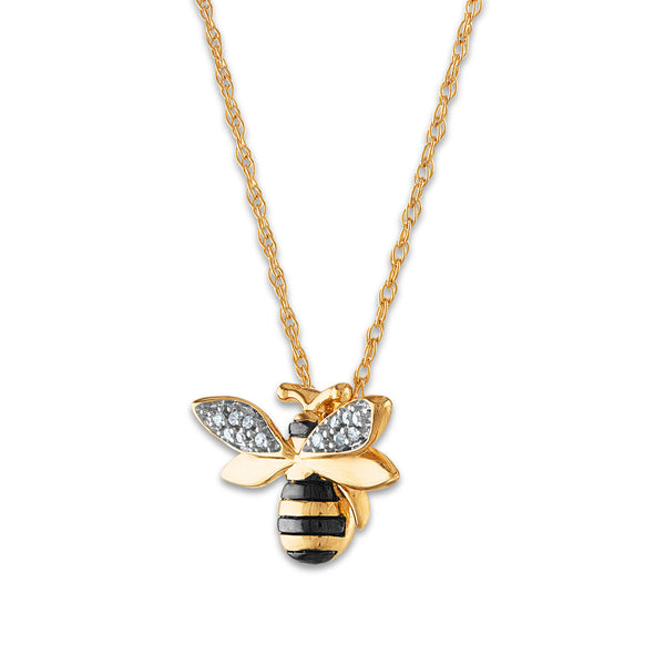 1/30 CTW Diamond Honey Bee Pendant in Gold Plated Sterling Silver