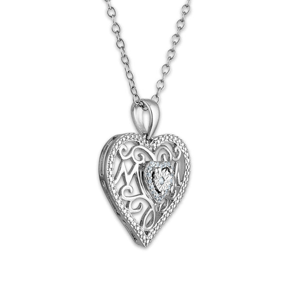 1/16 CTW Diamond Heart Mom Pendant in Sterling Silver