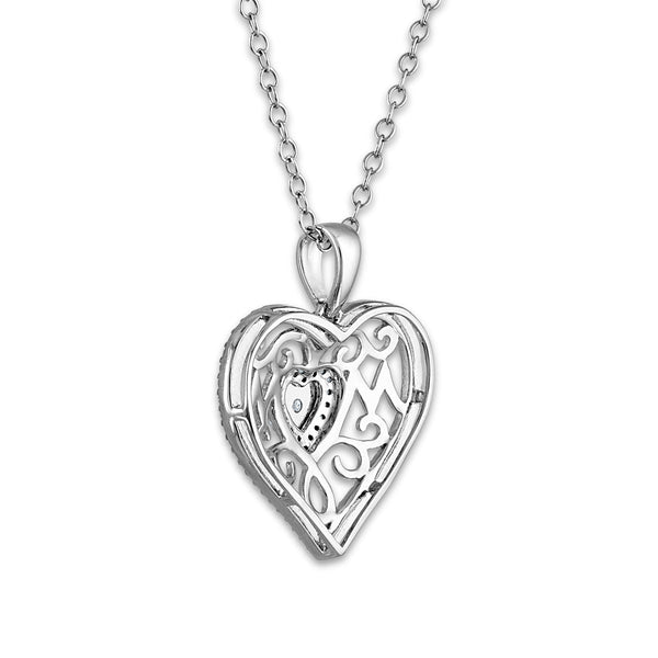 1/16 CTW Diamond Heart Mom Pendant in Sterling Silver