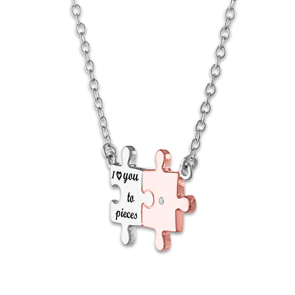 Diamond Accent -inchI Love U to Pieces-inch Pendant in Rose Gold Plated Sterling Silver