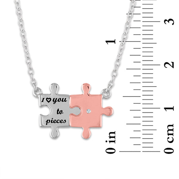 Diamond Accent -inchI Love U to Pieces-inch Pendant in Rose Gold Plated Sterling Silver