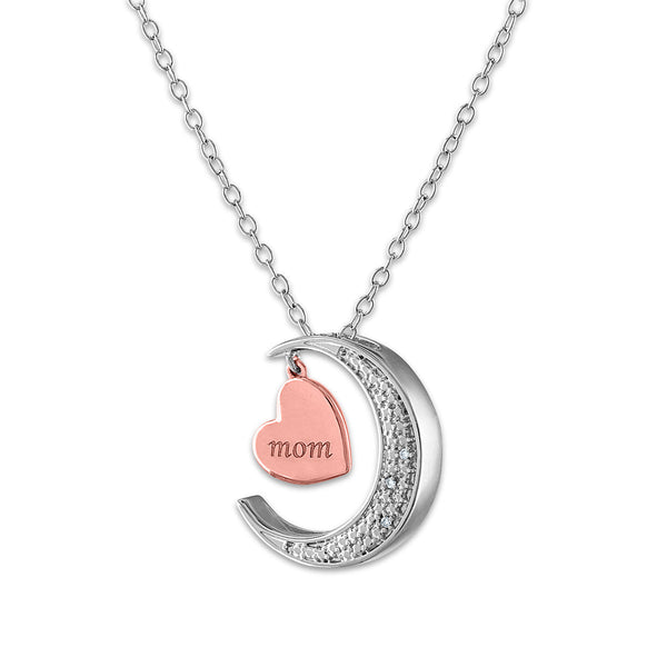 Diamond I Love You To The Moon And Back Mom Heart Diamond Accent Pendant in Rose Gold Plated Sterling Silver