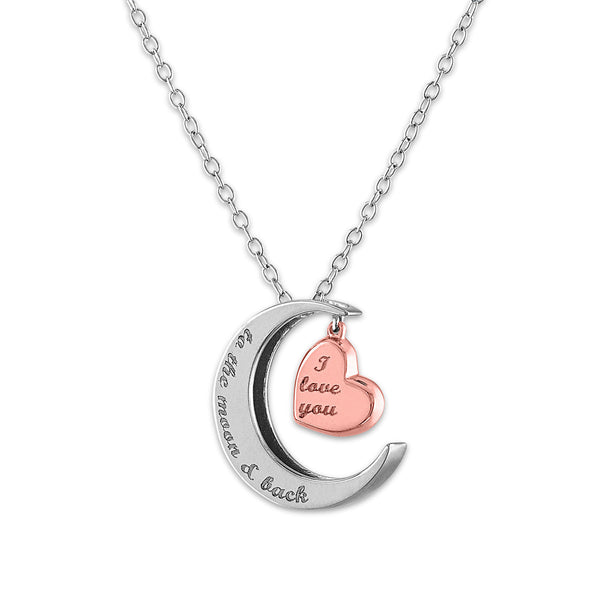 Diamond I Love You To The Moon And Back Mom Heart Diamond Accent Pendant in Rose Gold Plated Sterling Silver