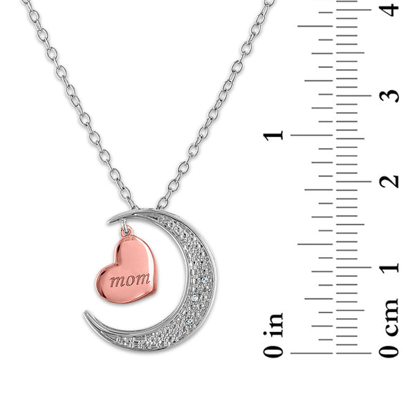 Diamond I Love You To The Moon And Back Mom Heart Diamond Accent Pendant in Rose Gold Plated Sterling Silver