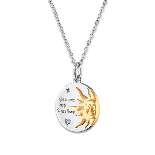 Diamond Accent You are My Sunshine Pendant in Two-tone Sterling Silver