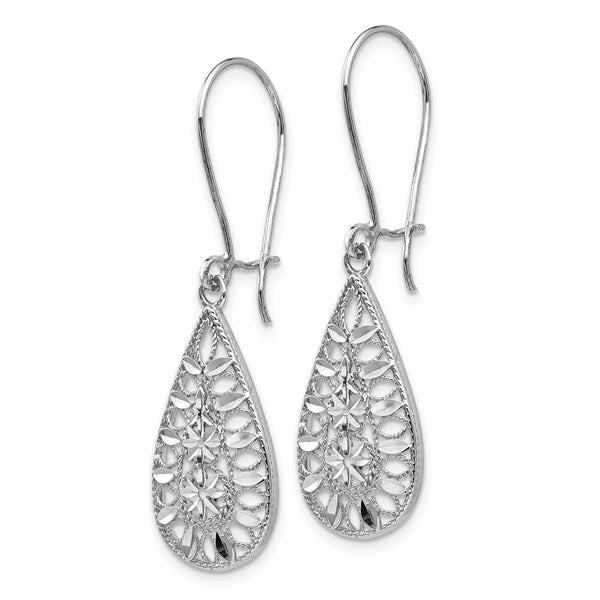 14KT White Gold 32X11MM Diamond-cut Earrings