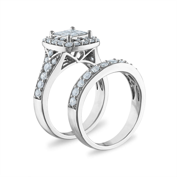 Signature 2 CTW Diamond Halo Bridal Set Ring in 14KT White Gold