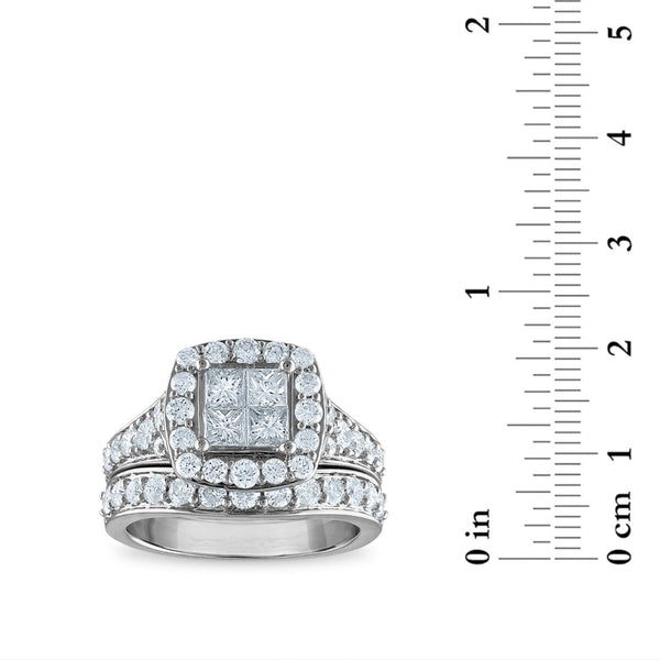 Signature 2 CTW Diamond Halo Bridal Set Ring in 14KT White Gold