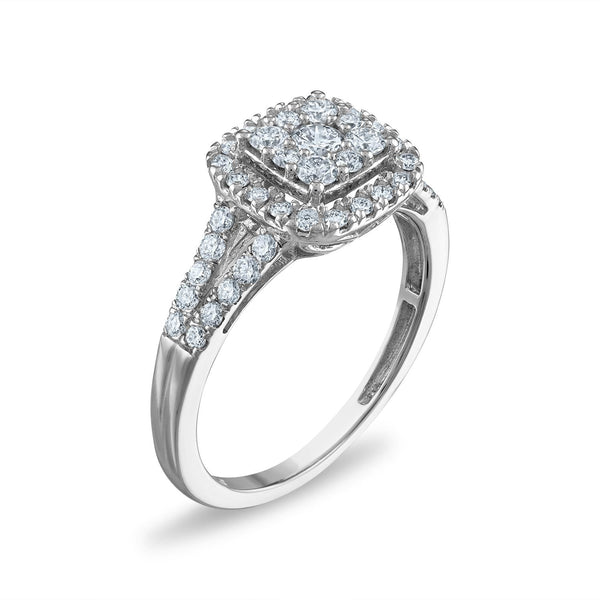 Signature 3/4 CTW Diamond Engagement Halo Cushion Ring in 14KT White Gold