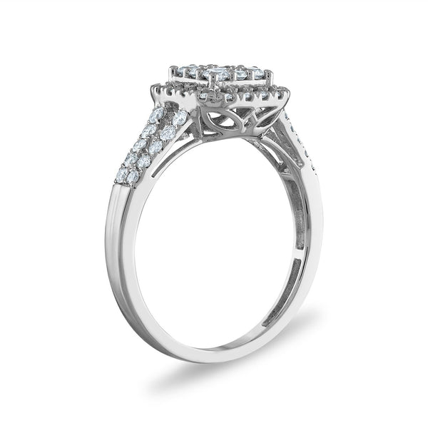 Signature 3/4 CTW Diamond Engagement Halo Cushion Ring in 14KT White Gold