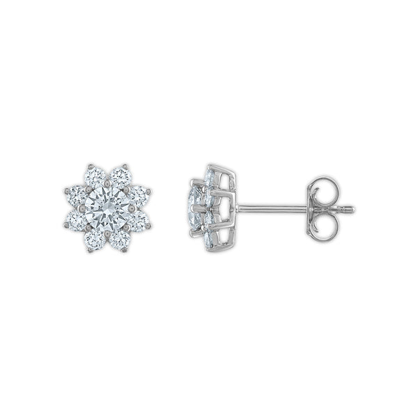 Signature EcoLove 1 CTW Lab Grown Diamond Stud Flower Shaped Earrings in 14KT White Gold