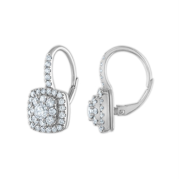 Signature EcoLove 1-1/10 CTW Lab Grown Diamond Cluster Halo Cushion Shaped Earrings in 14KT White Gold