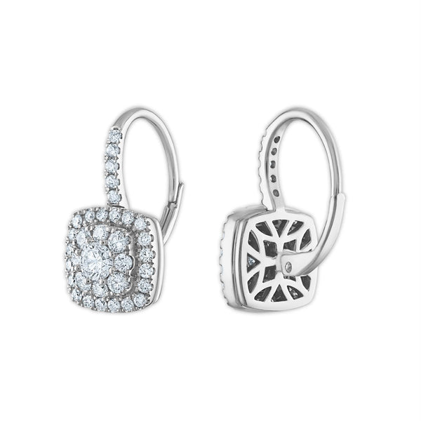 Signature EcoLove 1-1/10 CTW Lab Grown Diamond Cluster Halo Cushion Shaped Earrings in 14KT White Gold