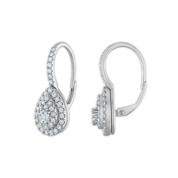 Signature EcoLove 1 CTW Lab Grown Diamond Cluster Halo Pear Shaped Earrings in 14KT White Gold