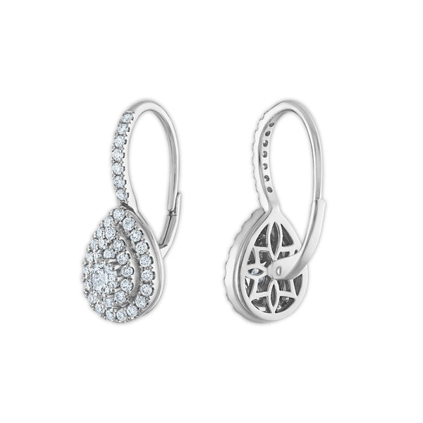 Signature EcoLove 1 CTW Lab Grown Diamond Cluster Halo Pear Shaped Earrings in 14KT White Gold