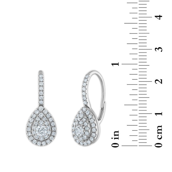 Signature EcoLove 1 CTW Lab Grown Diamond Cluster Halo Pear Shaped Earrings in 14KT White Gold