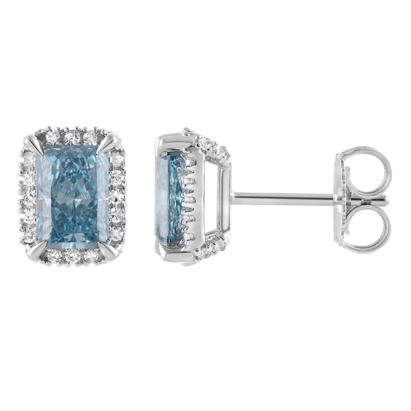 Signature EcoLove 2-1/4 CTW fancy Blue Lab Grown Diamond Earrings in 14KT White Gold