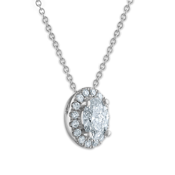 Signature EcoLove 3/4 CTW Lab Grown Diamond Halo Oval Shaped 18-inch Pendant in 14KT White Gold