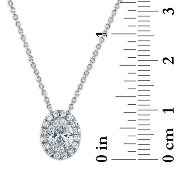 Signature EcoLove 3/4 CTW Lab Grown Diamond Halo Oval Shaped 18-inch Pendant in 14KT White Gold