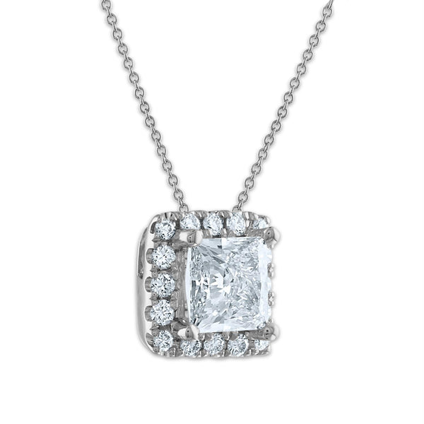 Signature EcoLove 1 CTW Lab Grown Diamond Halo Princess Cut 18-inch Pendant in 14KT White Gold