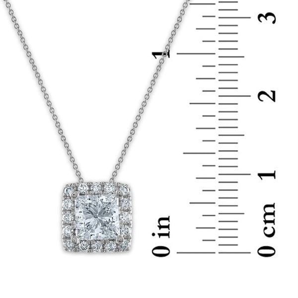 Signature EcoLove 1 CTW Lab Grown Diamond Halo Princess Cut 18-inch Pendant in 14KT White Gold