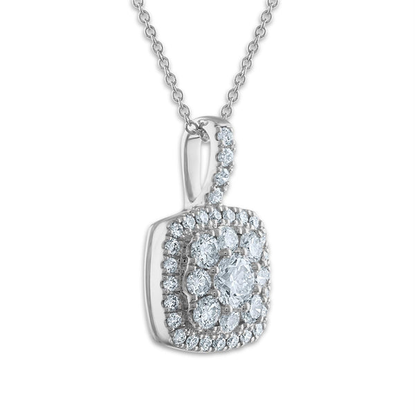 Signature EcoLove 1 CTW Lab Grown Diamond Halo Cluster Fashion Cushion Shaped 18-inch Pendant in 14KT White Gold