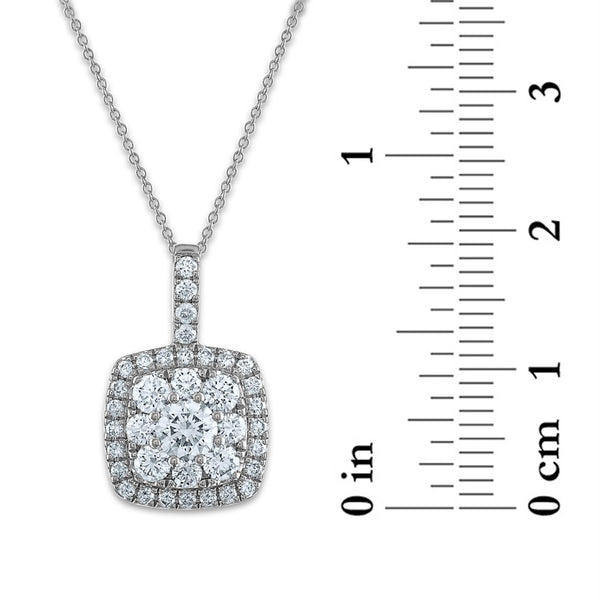 Signature EcoLove 1 CTW Lab Grown Diamond Halo Cluster Fashion Cushion Shaped 18-inch Pendant in 14KT White Gold