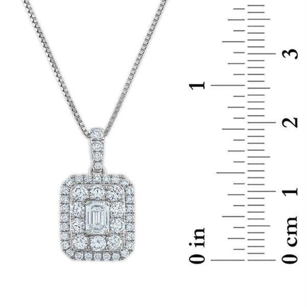 Signature EcoLove 1 CTW Lab Grown Diamond Cluster Halo Emerald Shaped 18-inch Pendant in 14KT White Gold