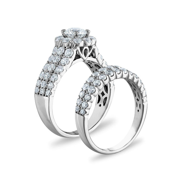 Signature EcoLove 3 CTW Lab Grown Diamond Halo Bridal Set Ring in 14KT White Gold