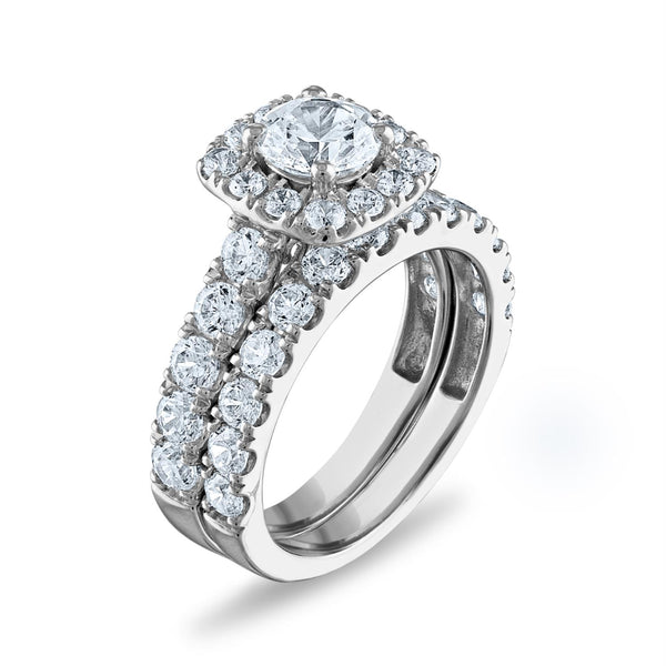 Signature EcoLove Diamond Dreams 3 CTW Lab Grown Diamond Halo Bridal Set in 14KT White Gold