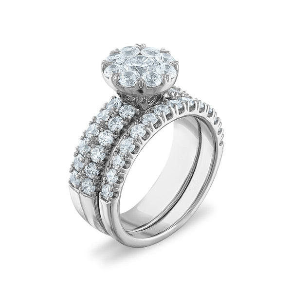 Signature EcoLove 2-1/2 CTW Lab Grown Diamond Cluster Bridal Set Ring in 14KT White Gold