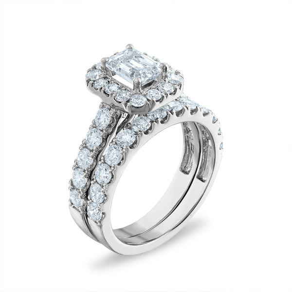 Signature EcoLove Diamond Dreams 3 CTW Lab Grown Diamond Halo Bridal Set in 14KT White Gold