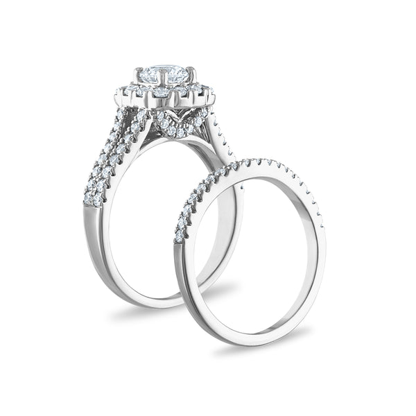 Signature EcoLove 1 3/4 CTW Lab Grown Diamond Halo Bridal Set in 14KT White Gold