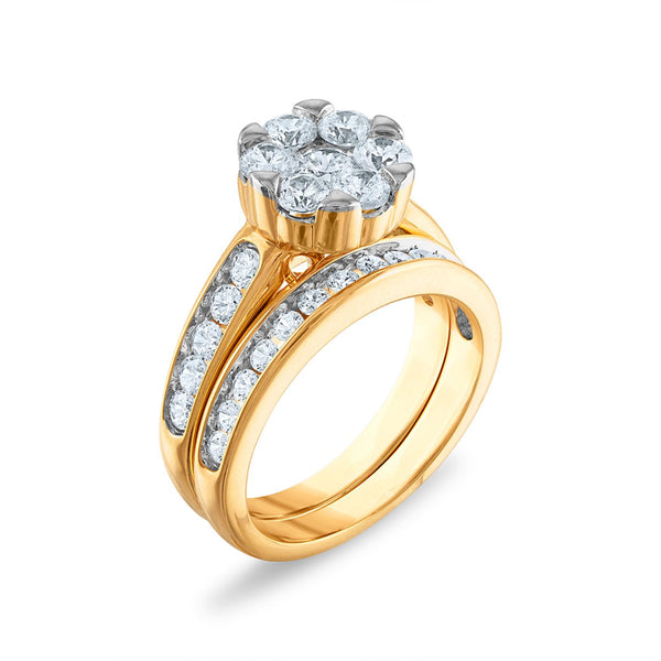 Signature EcoLove 2 CTW Lab Grown Diamond Cluster Bridal Set Ring in 14KT Yellow Gold