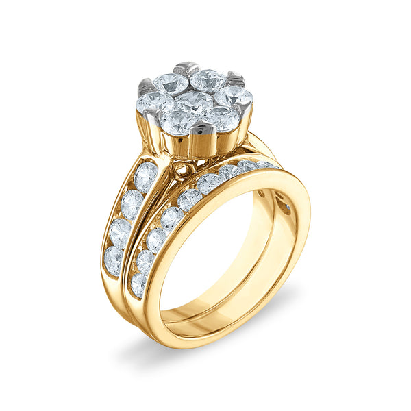 Signature EcoLove 3 CTW Lab Grown Diamond Cluster Bridal Set Ring in 14KT Yellow Gold