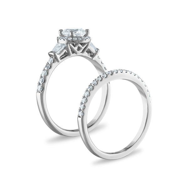 Signature EcoLove 1 1/2 CTW Lab Grown Diamond Halo Bridal Set Ring in 14KT White Gold