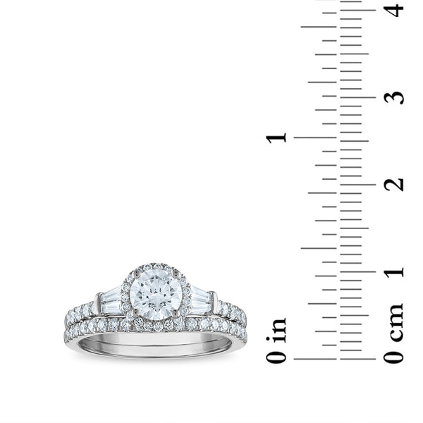 Signature EcoLove 1 1/2 CTW Lab Grown Diamond Halo Bridal Set Ring in 14KT White Gold