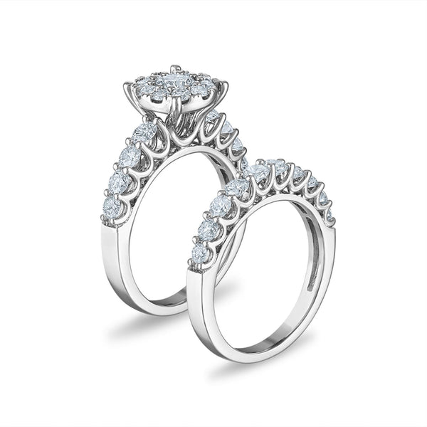 Signature EcoLove 2-1/4 CTW Lab Grown Diamond Halo Bridal Set Ring in 14KT White Gold