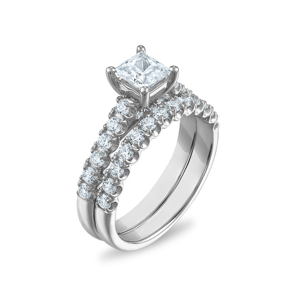 Signature EcoLove Diamond Dreams 2 CTW Lab Grown Diamond Bridal Set Princess Cut Center Ring in 14KT White Gold