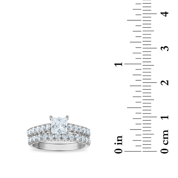 Signature EcoLove Diamond Dreams 2 CTW Lab Grown Diamond Bridal Set Princess Cut Center Ring in 14KT White Gold