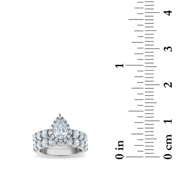 Signature EcoLove 3-1/2 CTW Lab Grown Diamond Halo Pear Shaped Wedding Set in 14KT White Gold