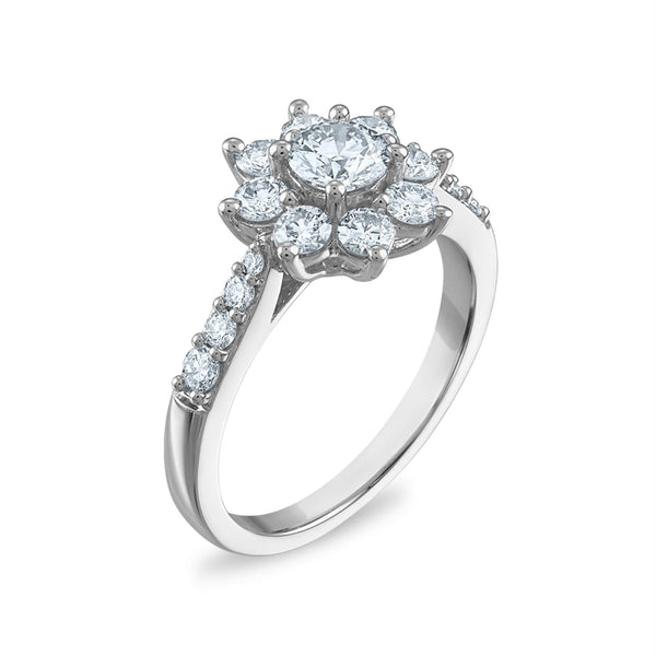 Signature EcoLove 1 1/3 CTW Lab Grown Diamond Engagement Flower Shaped Ring in 14KT White Gold