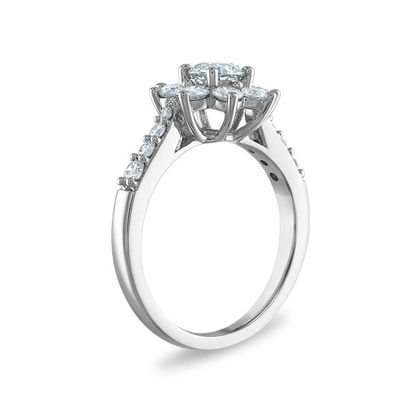 Signature EcoLove 1 1/3 CTW Lab Grown Diamond Engagement Flower Shaped Ring in 14KT White Gold