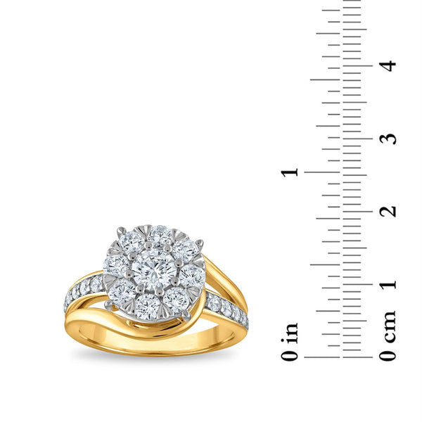 Signature EcoLove 1-1/2 CTW Lab Grown Diamond Cluster Engagement Ring in 14KT Yellow Gold