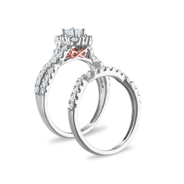 LoveSong 88 EcoLove 1 1/4 CTW Lab Grown Diamond Halo Bridal Set Ring in 14KT White Gold