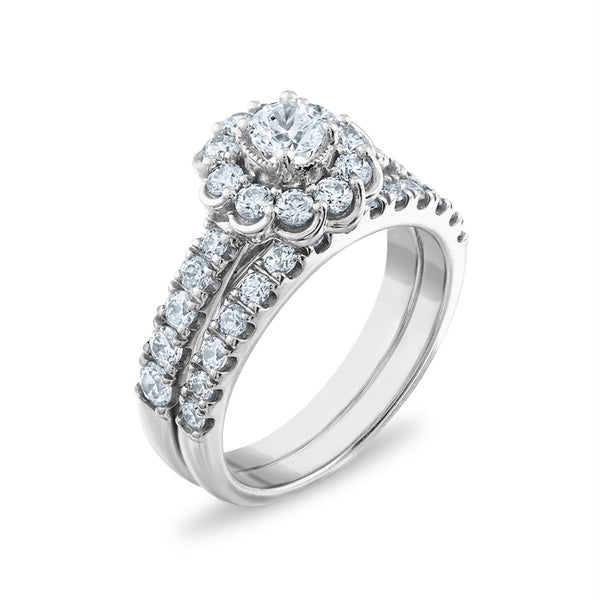 LoveSong 88 EcoLove 1 1/2 CTW Lab Grown Diamond Halo Bridal Set Ring in 14KT White Gold