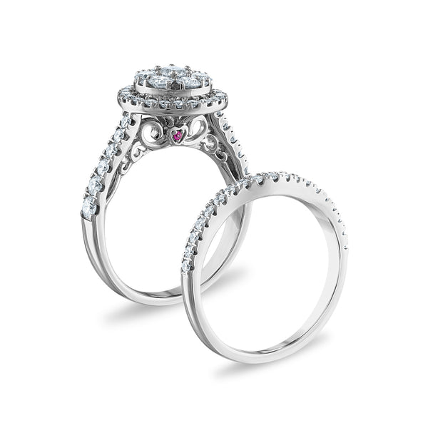 LoveSong EcoLove 1-1/2 CTW Lab Grown Diamond Cluster Halo Bridal Set in 10KT White Gold