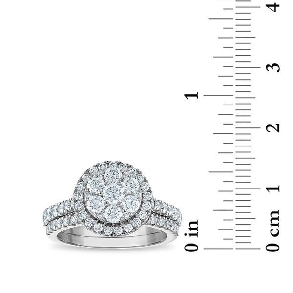 LoveSong EcoLove 1-1/2 CTW Lab Grown Diamond Cluster Halo Bridal Set in 10KT White Gold