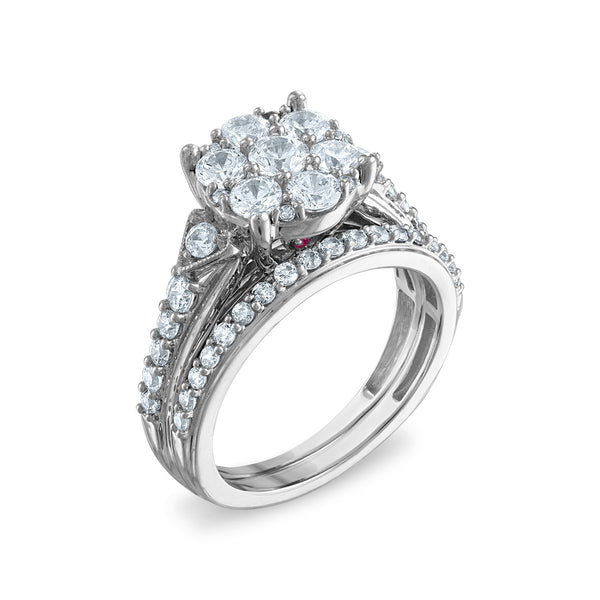 LoveSong EcoLove 1-1/2 CTW Lab Grown Diamond Cluster Bridal Set in 10KT White Gold